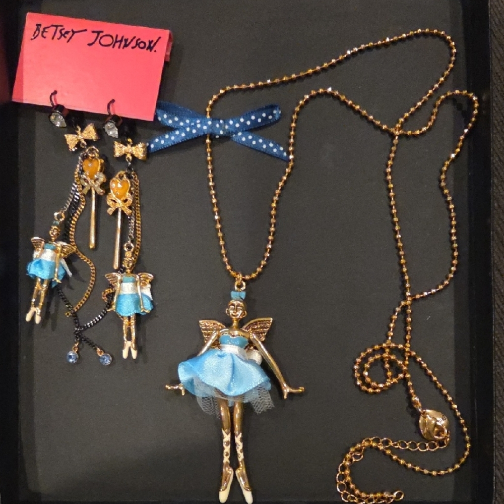 Betsey Johnson Gold and Blue Fairy Earrings